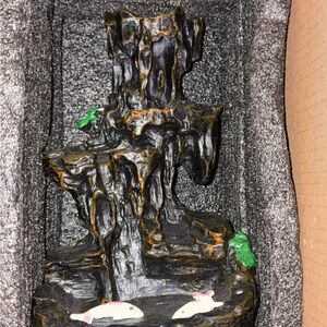 Black Resin Incense Waterfall Aquarium Ornament with Fish Accents plus extra